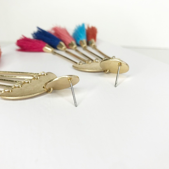 Geometric Distressed Metal Tassel Drop Earrings - Picture 7 of 7